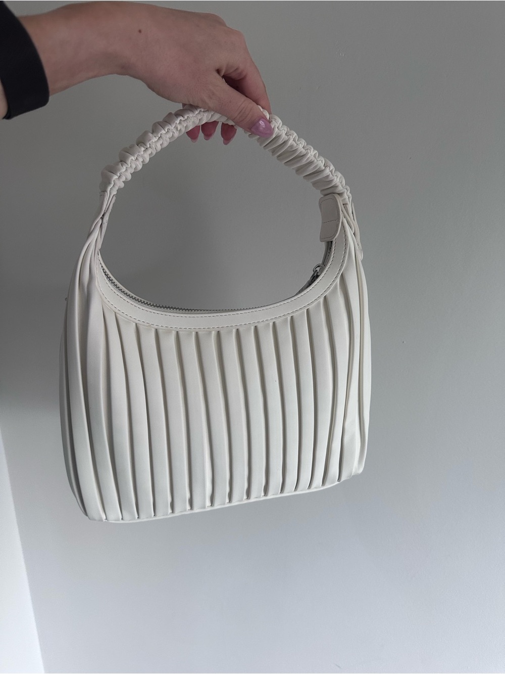 Steve Madden White Pleated Ruched Handle Shoulder Bag